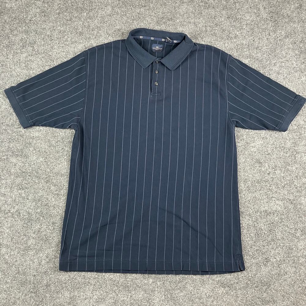 Dockers Golf Polo Shirt Mens Size XL Navy Blue Stripe‎ Short Sleeve Classic Fit